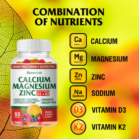BionerLab Gummies Calcium Magnésium Zinc 200g à côté d'un verre d'eau