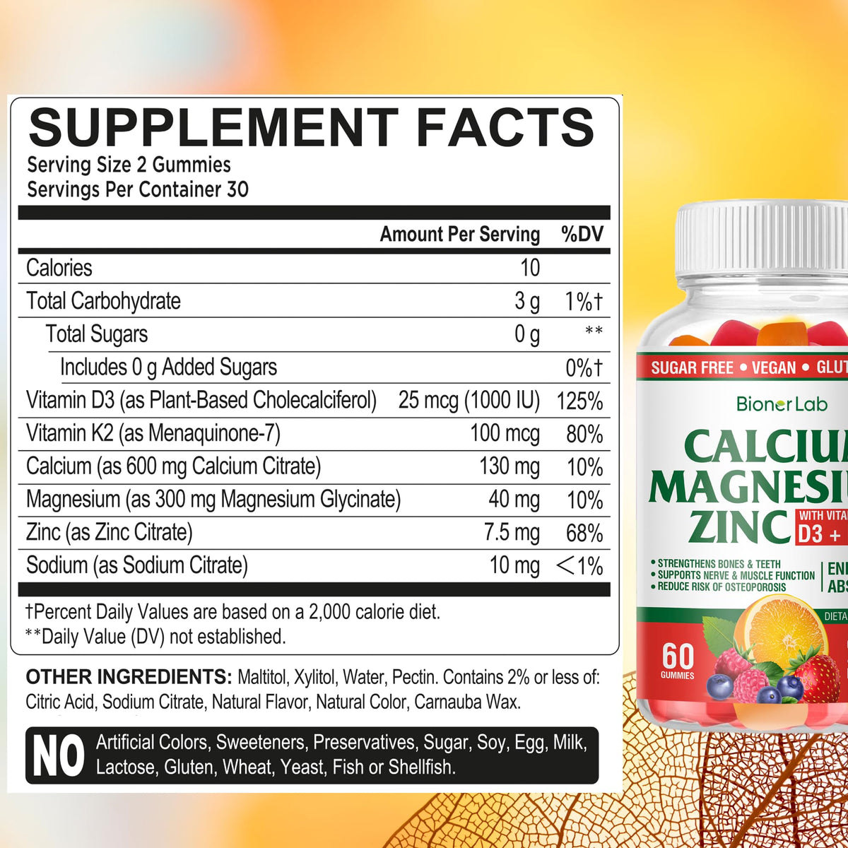 BionerLab Gummies Calcium Magnésium Zinc 200g et une cuillère