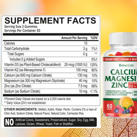 BionerLab Gummies Calcium Magnésium Zinc 200g et une cuillère