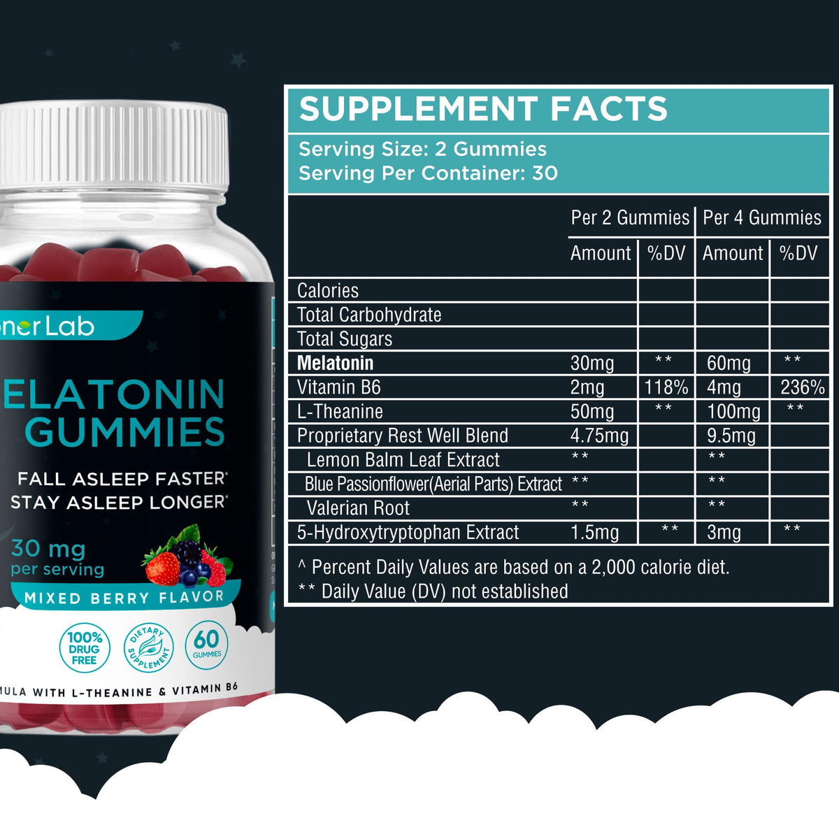 BionerLab Gummies de Mélatonine 30 mg avec des ingrédients naturels