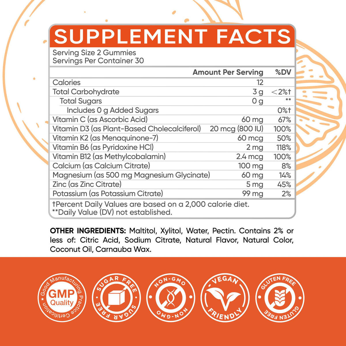 BionerLab Gummies de Potassium et Magnésium 250mg avec saveur d'orange