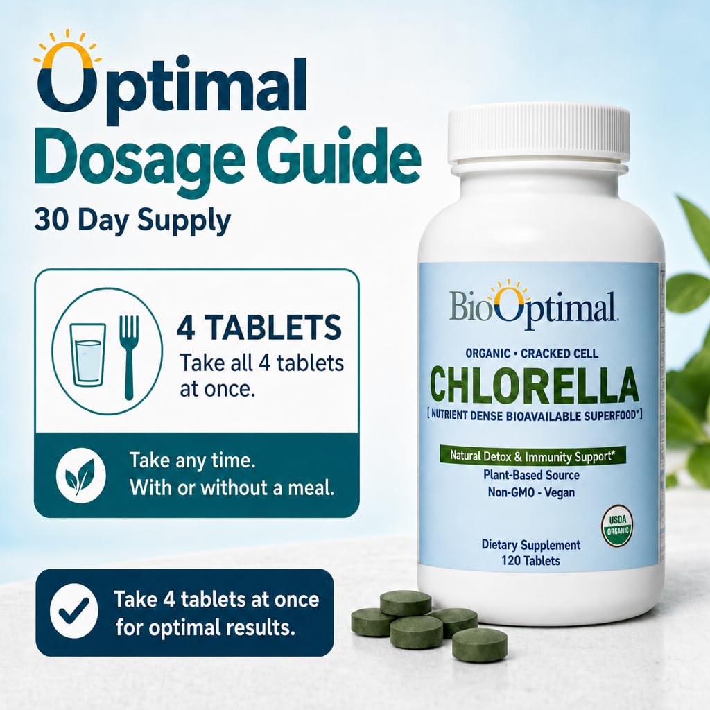 BioOptimal Chlorella Bio 500mg comprimés dans une main