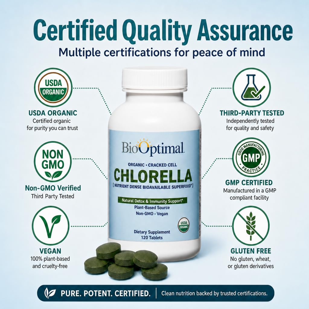 BioOptimal Chlorella Bio 500mg comprimés en environnement naturel