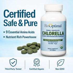 BioOptimal Chlorella Bio 500mg comprimés vue de côté