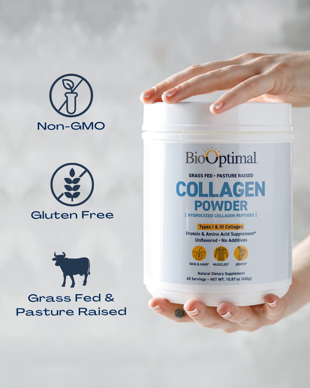 BioOptimal Poudre de Collagène Hydrolysé 572g en utilisation dans un smoothie
