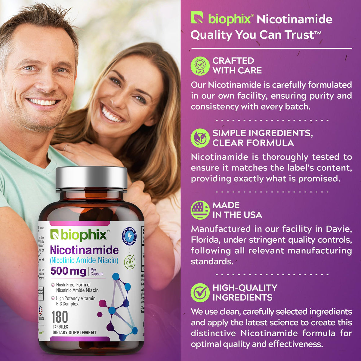 biophix B-3 Nicotinamide 500 mg 180 capsules - présentées avec des ingrédients