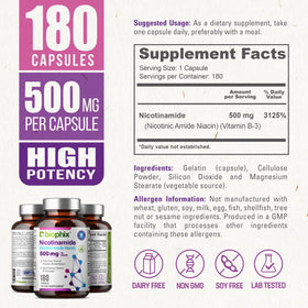 biophix B-3 Nicotinamide 500 mg 180 capsules - vue arrière