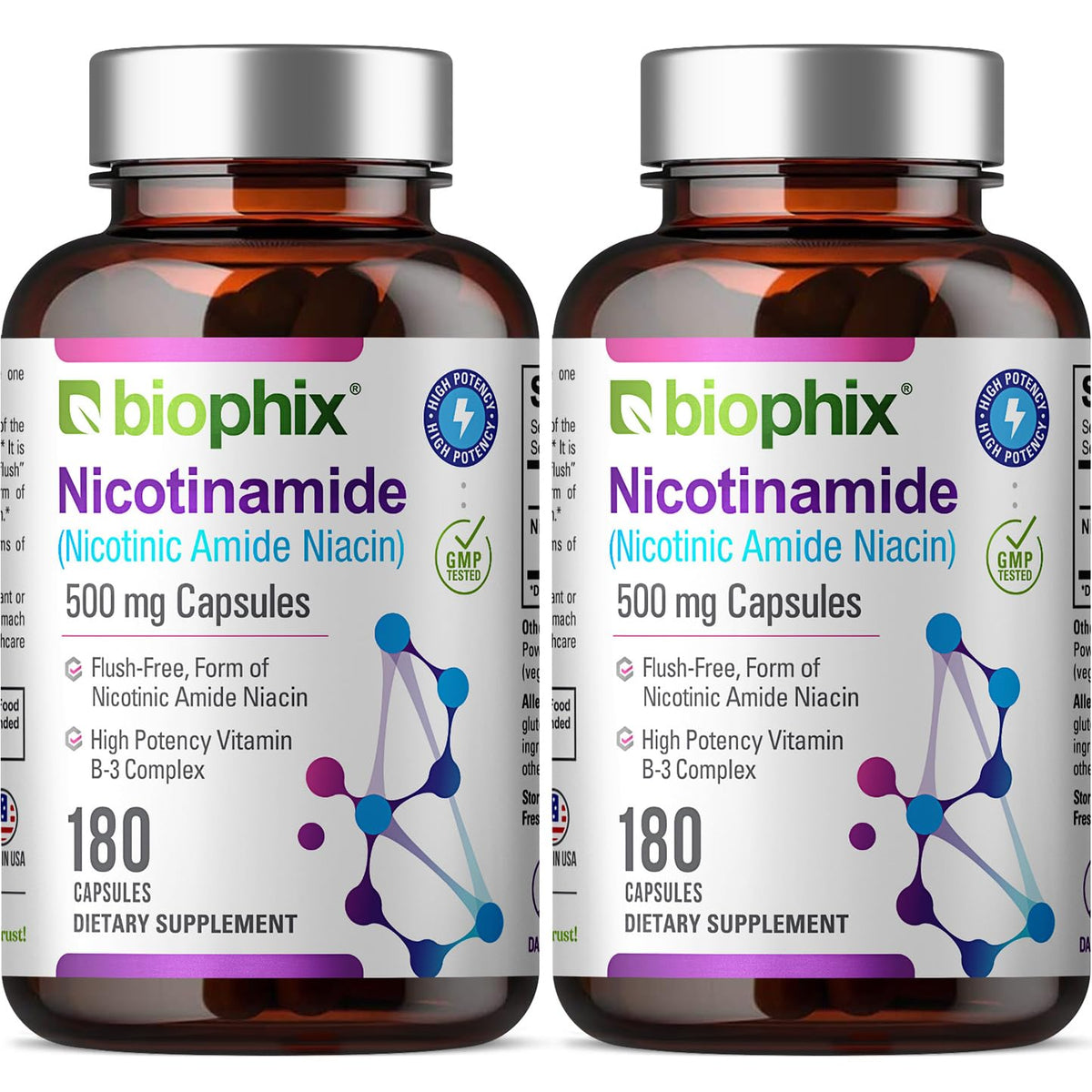 biophix B-3 Nicotinamide 500 mg 180 capsules - vue avant