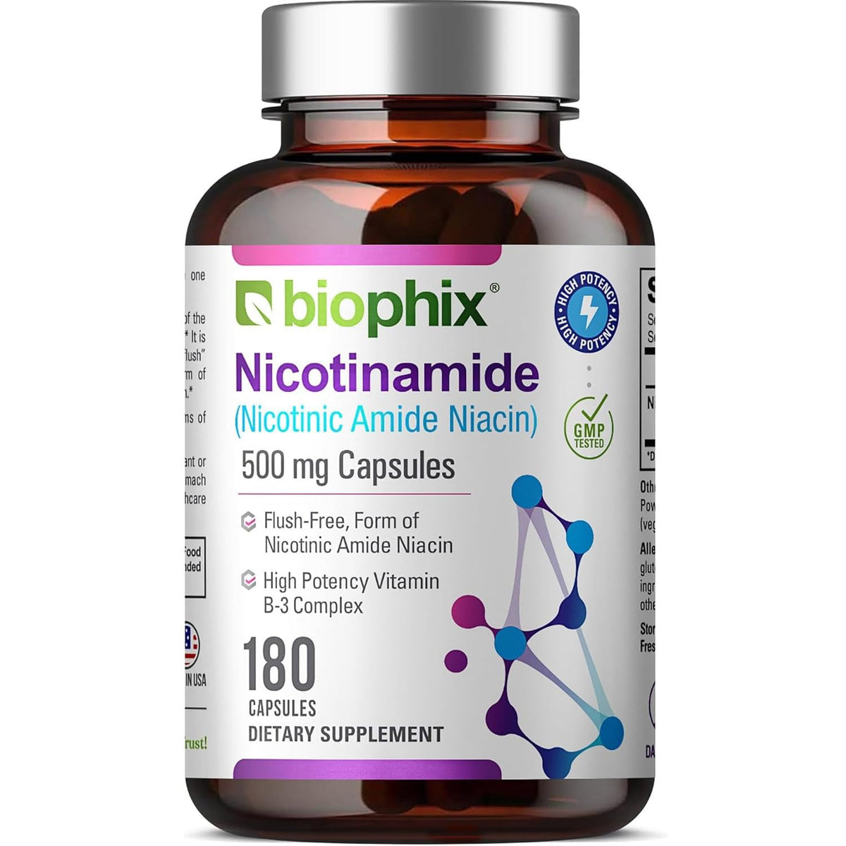 biophix B-3 Nicotinamide 500 mg 180 capsules - vue de face