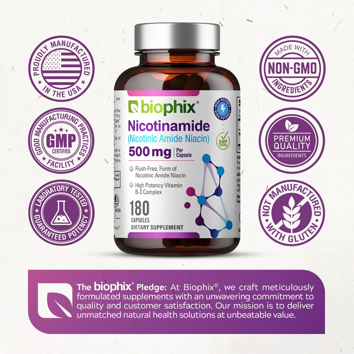 biophix B-3 Nicotinamide 500 mg - capsules sur une table