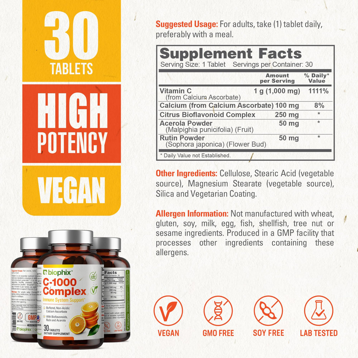 biophix Complex de Vitamine C 1000 mg, comprimés dans une main