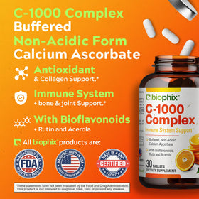 biophix Complex de Vitamine C 1000 mg, comprimés sur une table en bois