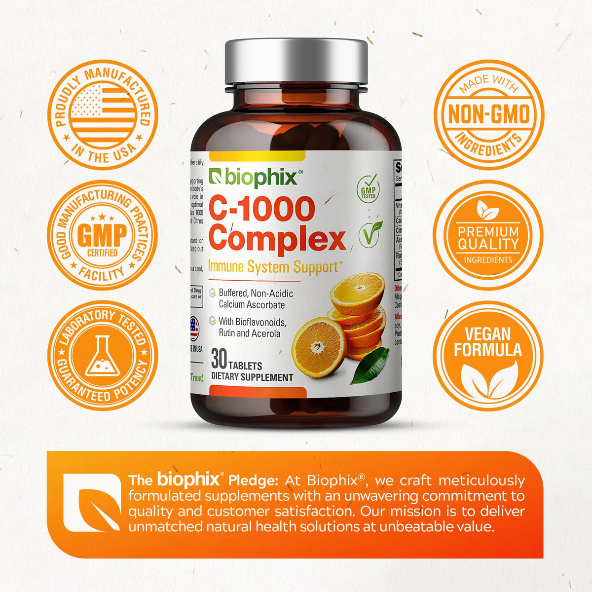 biophix Complex de Vitamine C 1000 mg, emballage avec étiquette claire