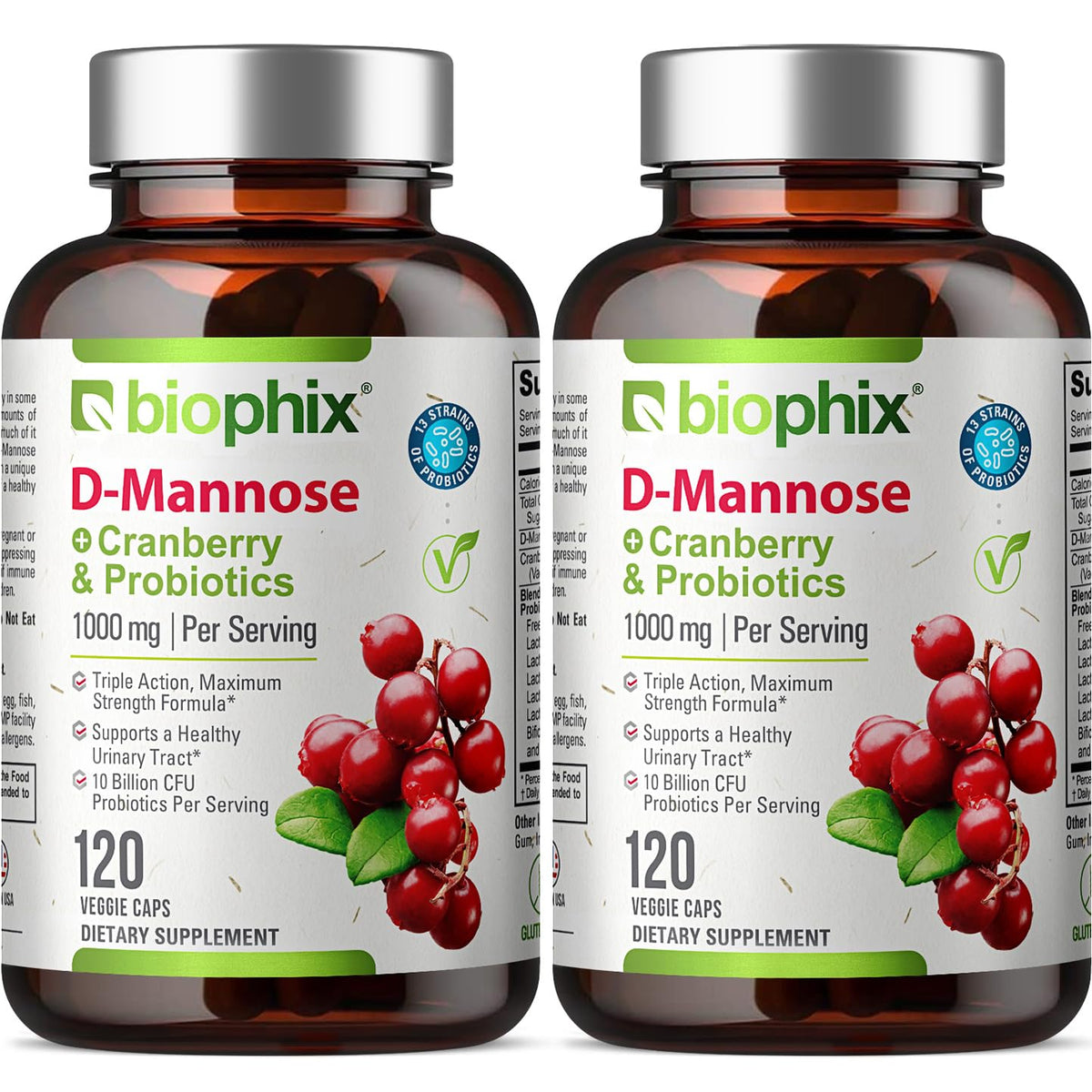 biophix D-Mannose 1000mg Capsules avec Canneberge, vue avant