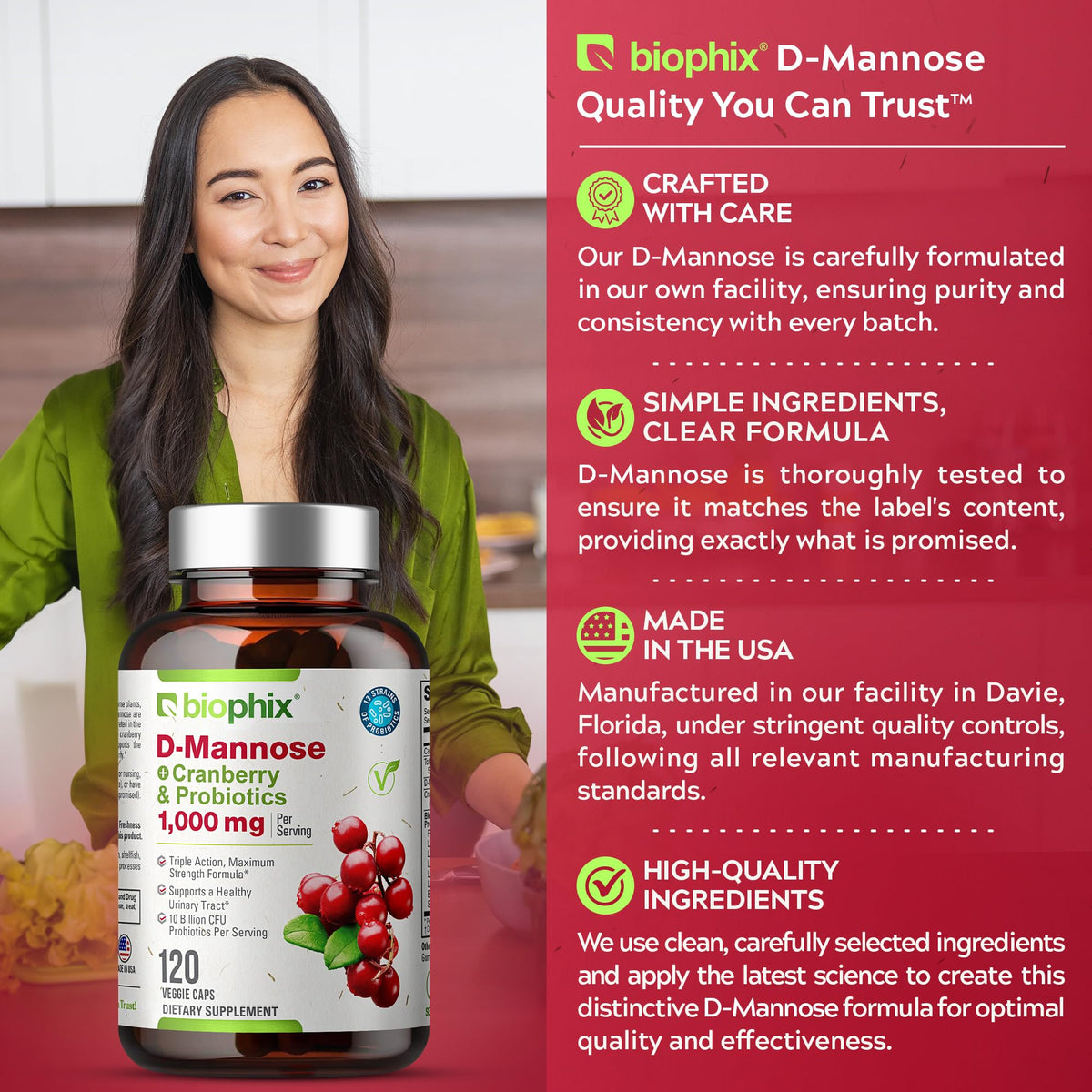 biophix D-Mannose Capsules ouvertes, montrant le contenu
