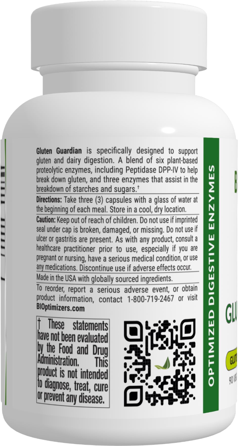 BIOptimizers Gluten Guardian 3.0 capsules sur une surface blanche