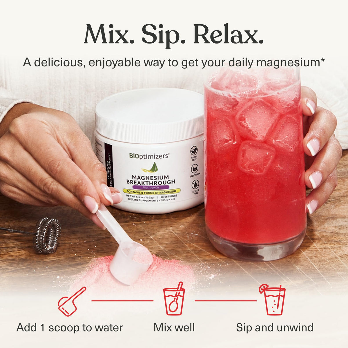 BIOptimizers Magnesium Breakthrough Drink 240g étiquette des ingrédients