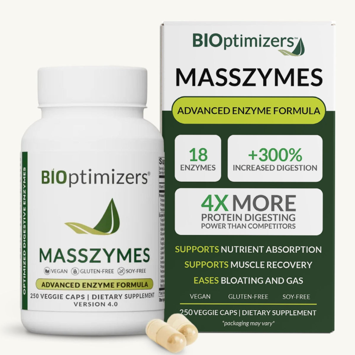 BIOptimizers MassZymes 250 capsules vue de face