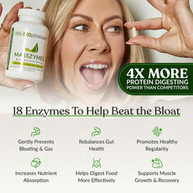 BIOptimizers MassZymes capsules sur une surface en bois