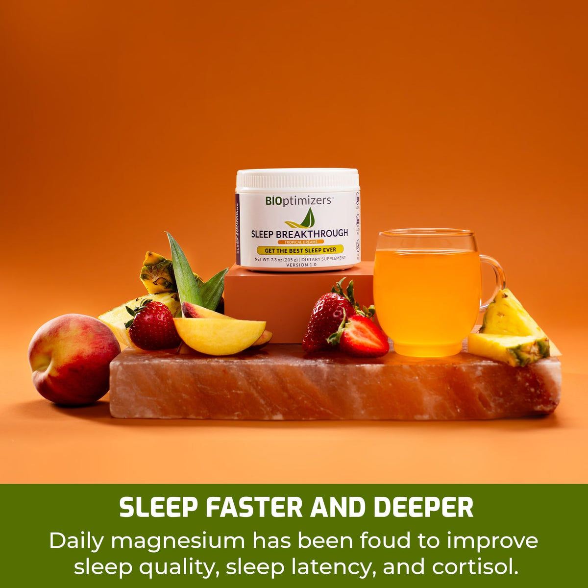 BIOptimizers Sleep Breakthrough poudre de soutien au sommeil 202,5 g sur une table
