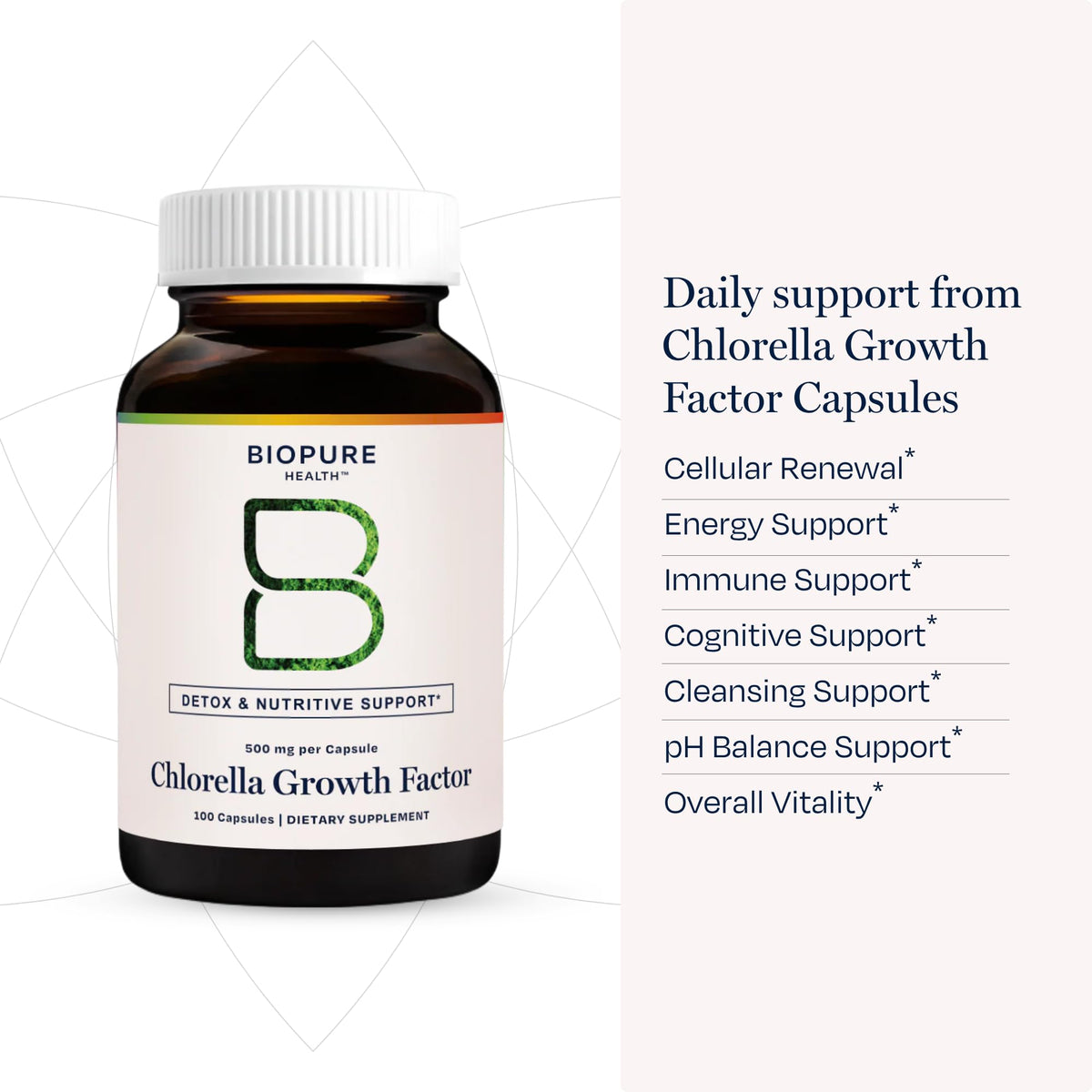 BioPure Chlorella Growth Factor 100g avec des fruits frais