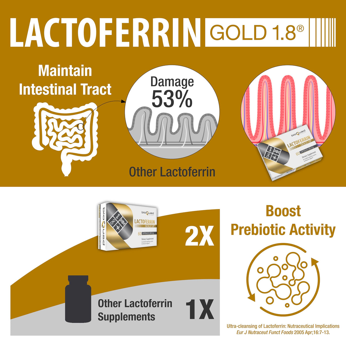 bioQuad Lactoferrin Gold 1.8 capsules dans une main
