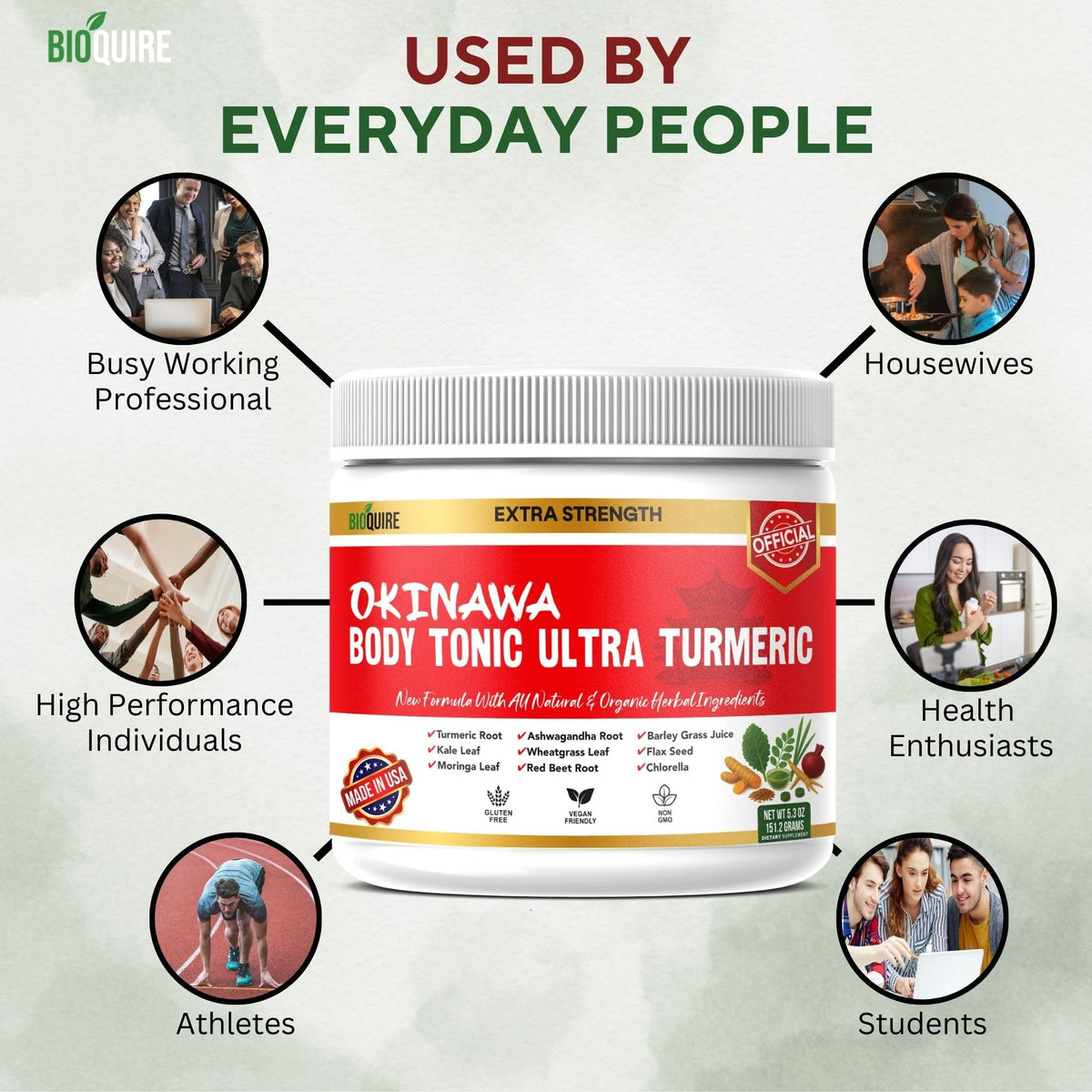 BIOQUIRE Okinawa Body Tonic Ultra Turmeric 150g sur une table