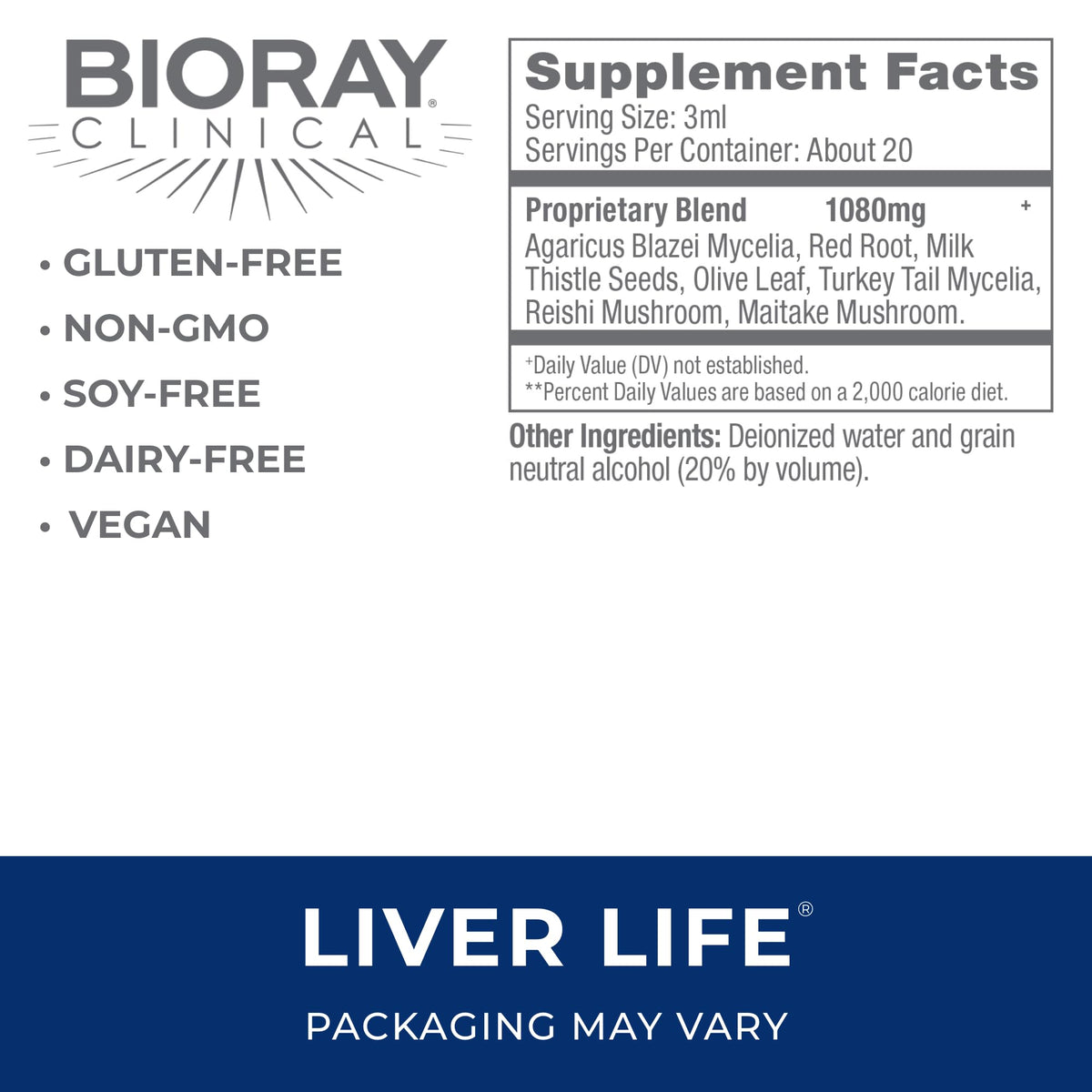BIORAY Clinical Liver Life 60 ml gouttes dans un verre