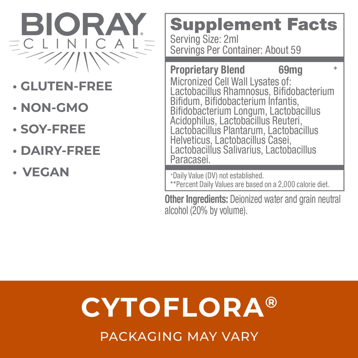 BIORAY CytoFlora teinture probiotique 120 ml avec goutte à goutte