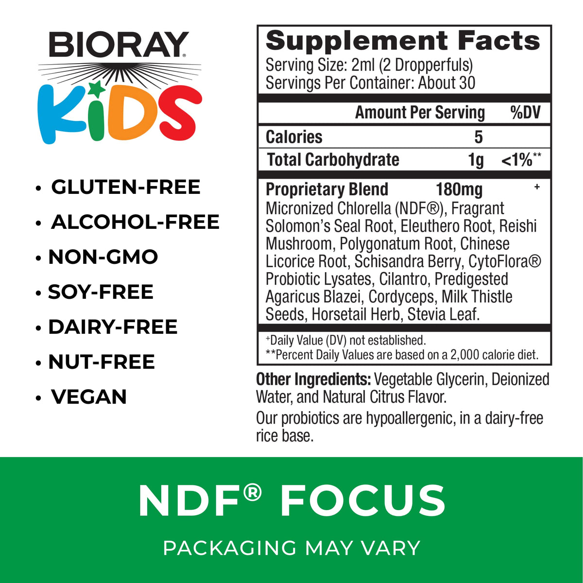 BIORAY Kids NDF Focus 60 ml vue arrière avec instructions