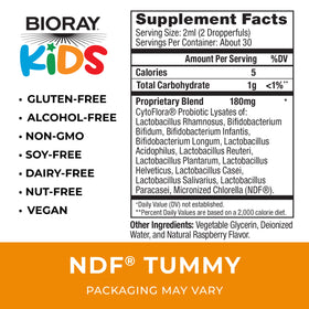 BIORAY Kids NDF Tummy Framboise étiquette et ingrédients