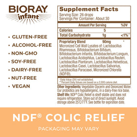 BIORAY NDF Colic Relief étiquette avec ingrédients et dosage