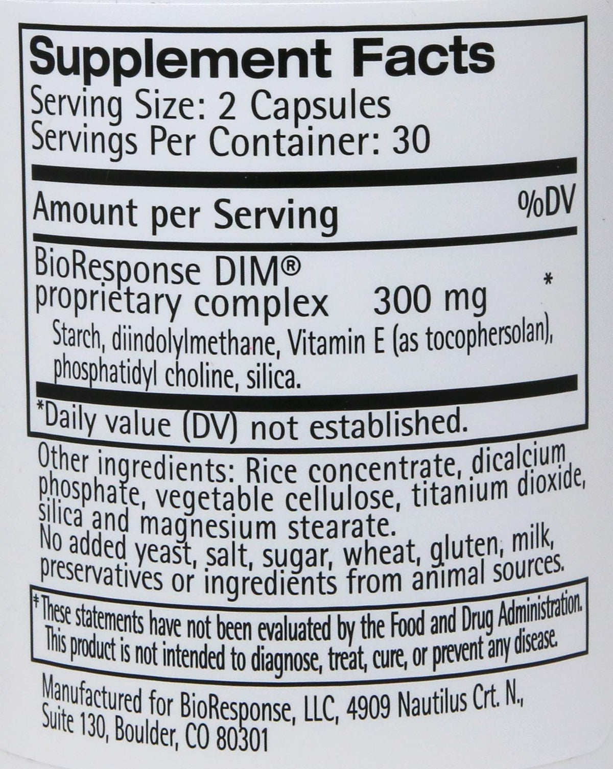 Bioresponse DIM 150 gélules avec étiquette et dosage visible
