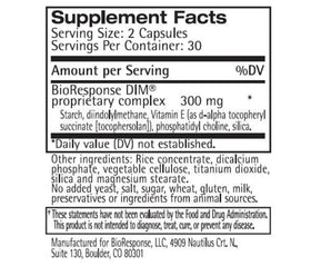 BioResponse DIM 150mg 60 Capsules vue arrière avec informations nutritionnelles