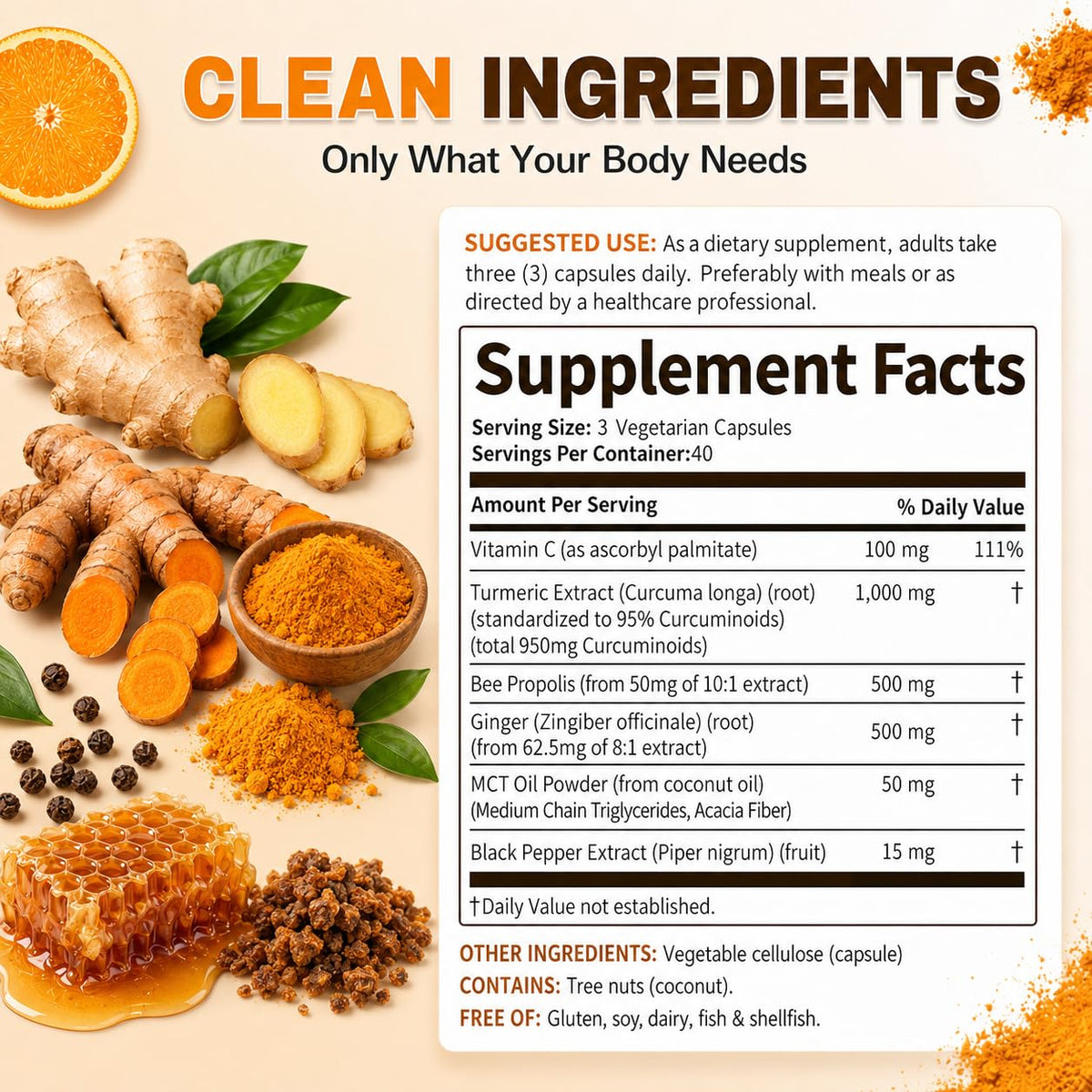 Biorootlabs Curcuma Curcumine 150g avec ingrédients naturels en arrière-plan