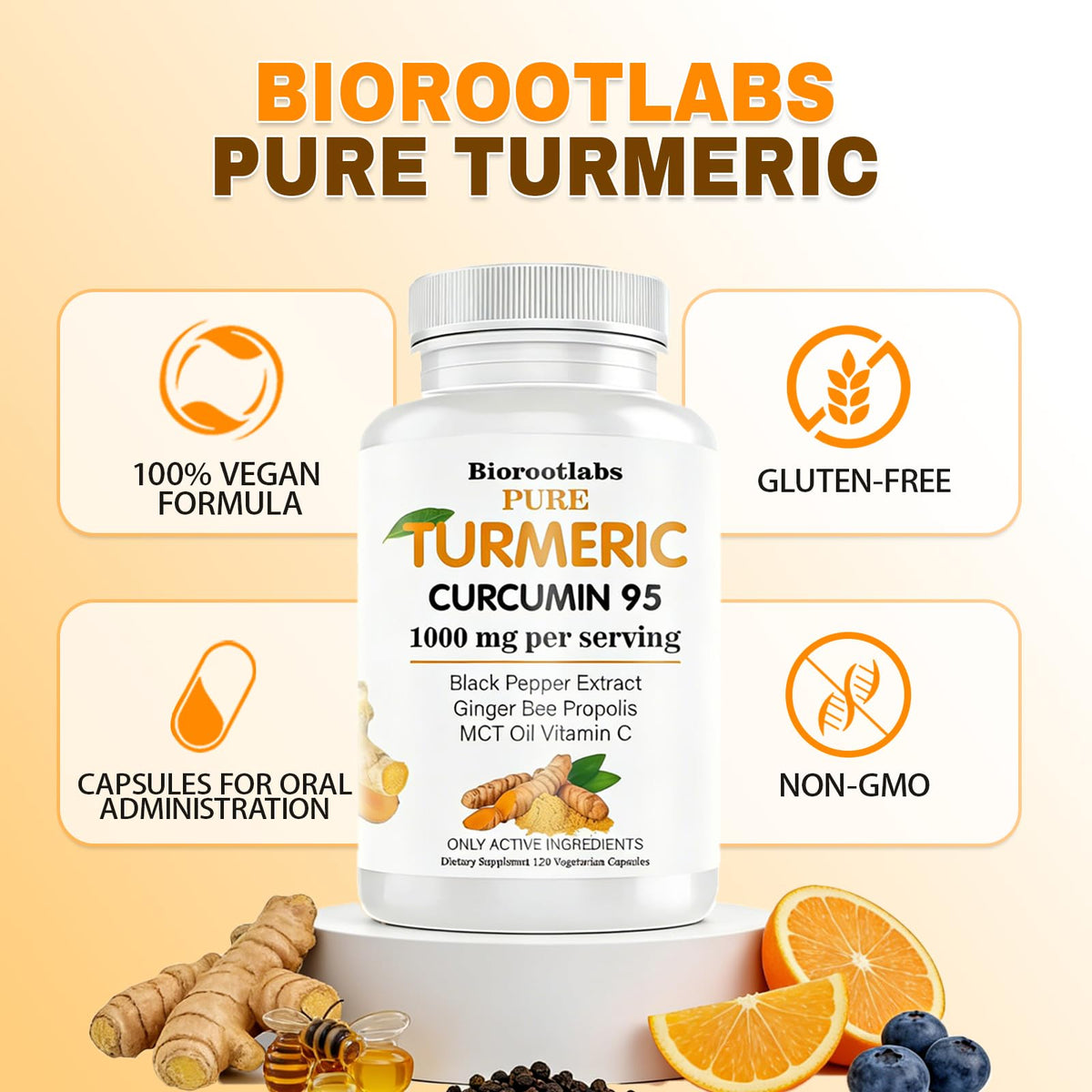 Biorootlabs Curcuma Curcumine 150g capsules à l'intérieur du flacon