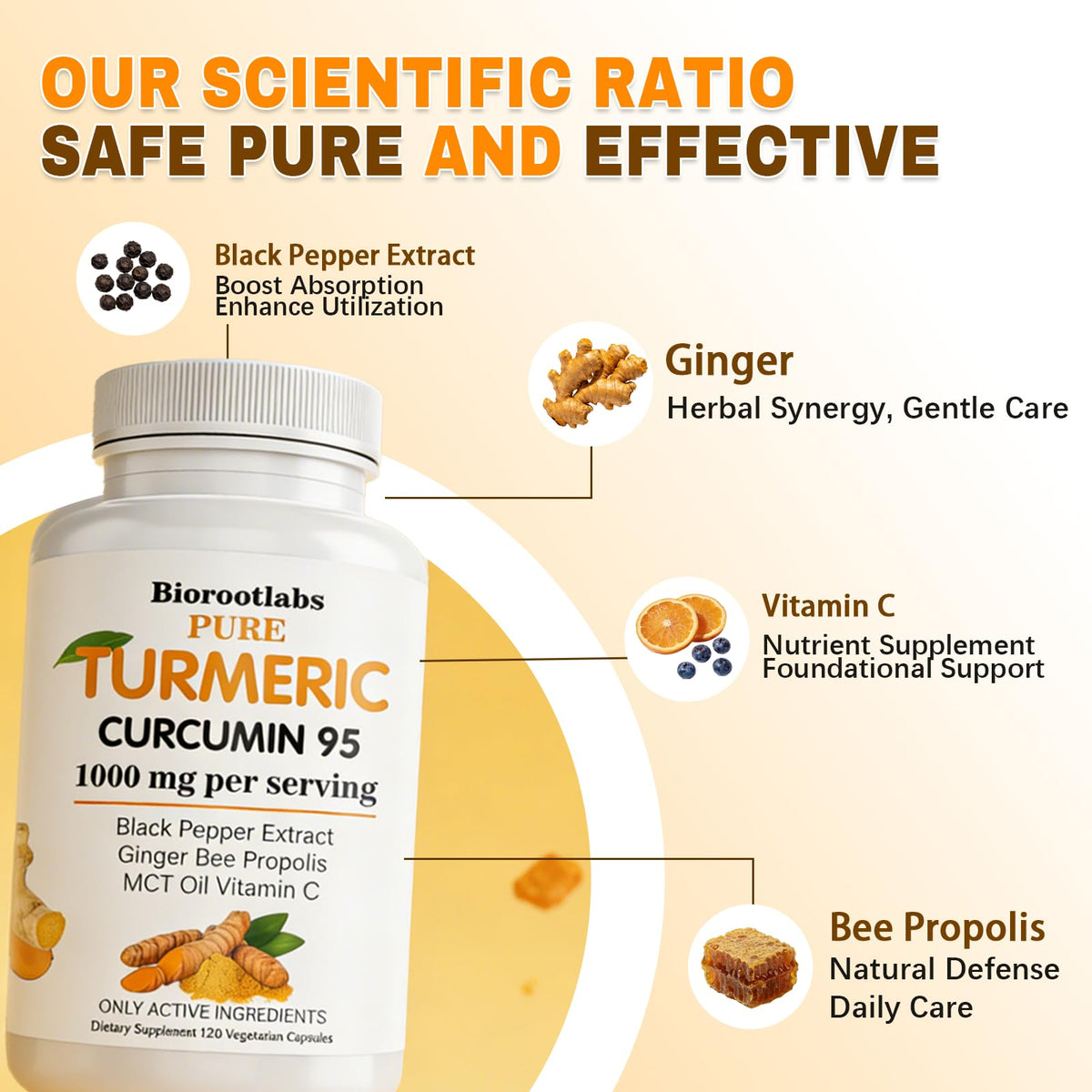 Biorootlabs Curcuma Curcumine, capsules dans un verre