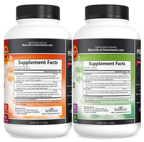 BioSchwartz capsules de fruits et légumes avec des fruits et légumes en arrière-plan