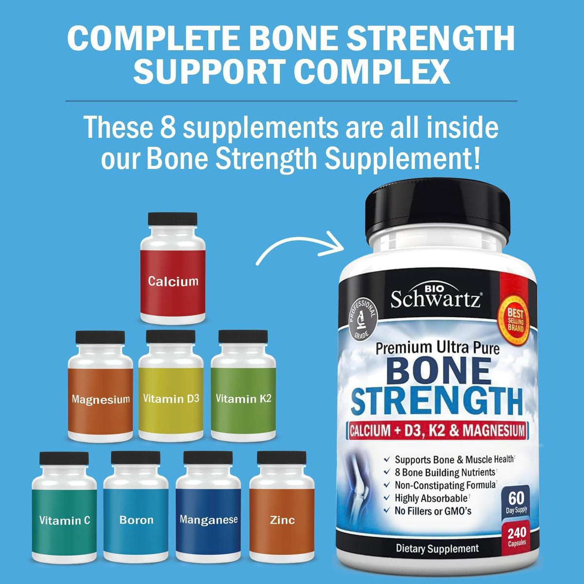 BioSchwartz Complément Alimentaire Calcium 240 gélules avec étiquette visible