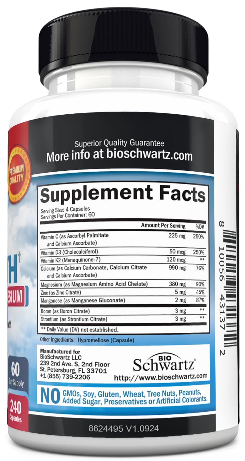 BioSchwartz Complément Alimentaire Calcium 240 gélules ouvertes avec gélules visibles