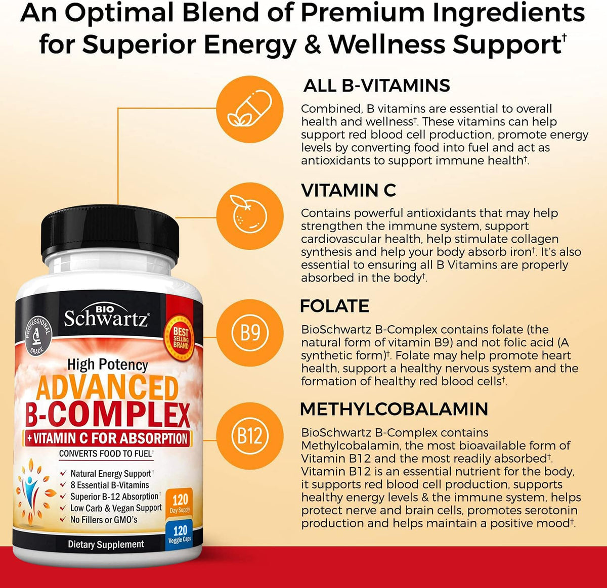 BioSchwartz complexe de vitamines B bouteille de 120 capsules