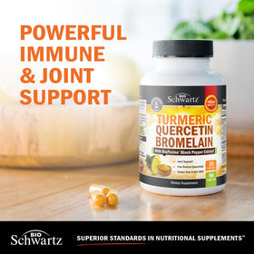 BioSchwartz curcuma quercétine bromélaïne gélules sur une table