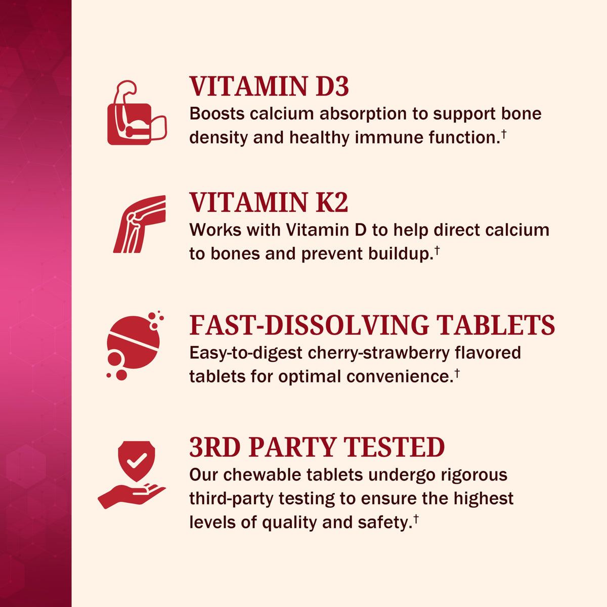 BioSchwartz D3 K2 Dissolvables 90 Tablettes Cerise-Fraise arrière de l'emballage