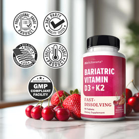 BioSchwartz D3 K2 Dissolvables 90 Tablettes Cerise-Fraise côté de l'emballage