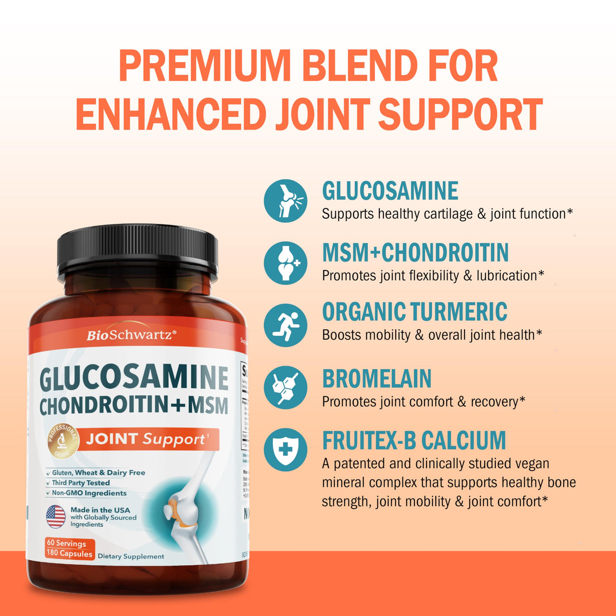 BioSchwartz Glucosamine Chondroïtine 180 capsules prise en main