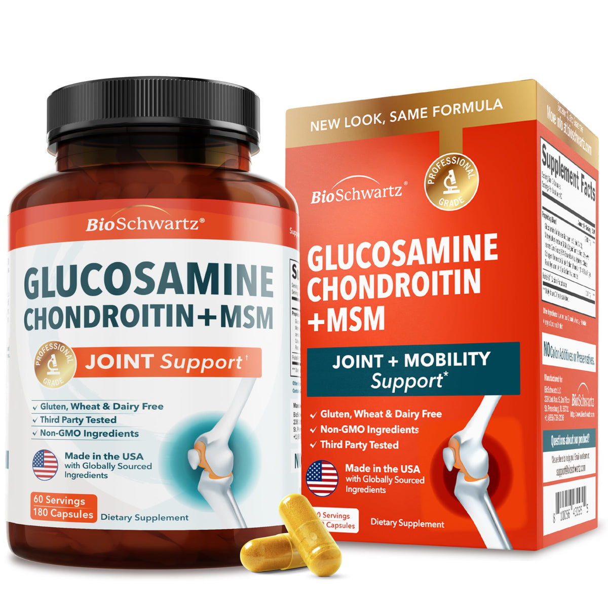 BioSchwartz Glucosamine Chondroïtine 180 capsules vue de face