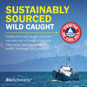 BioSchwartz huile de poisson Omega 3 3000mg produit sur fond blanc