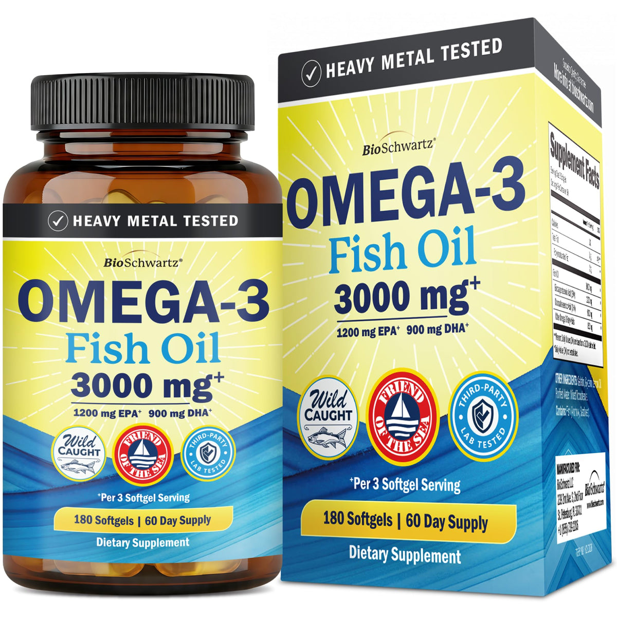 BioSchwartz Huile de Poisson Omega 3 Triple Force 3000mg 180 gélules molles avant