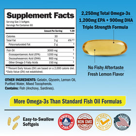 BioSchwartz Huile de Poisson Omega 3 Triple Force 3000mg flacon sur fond blanc