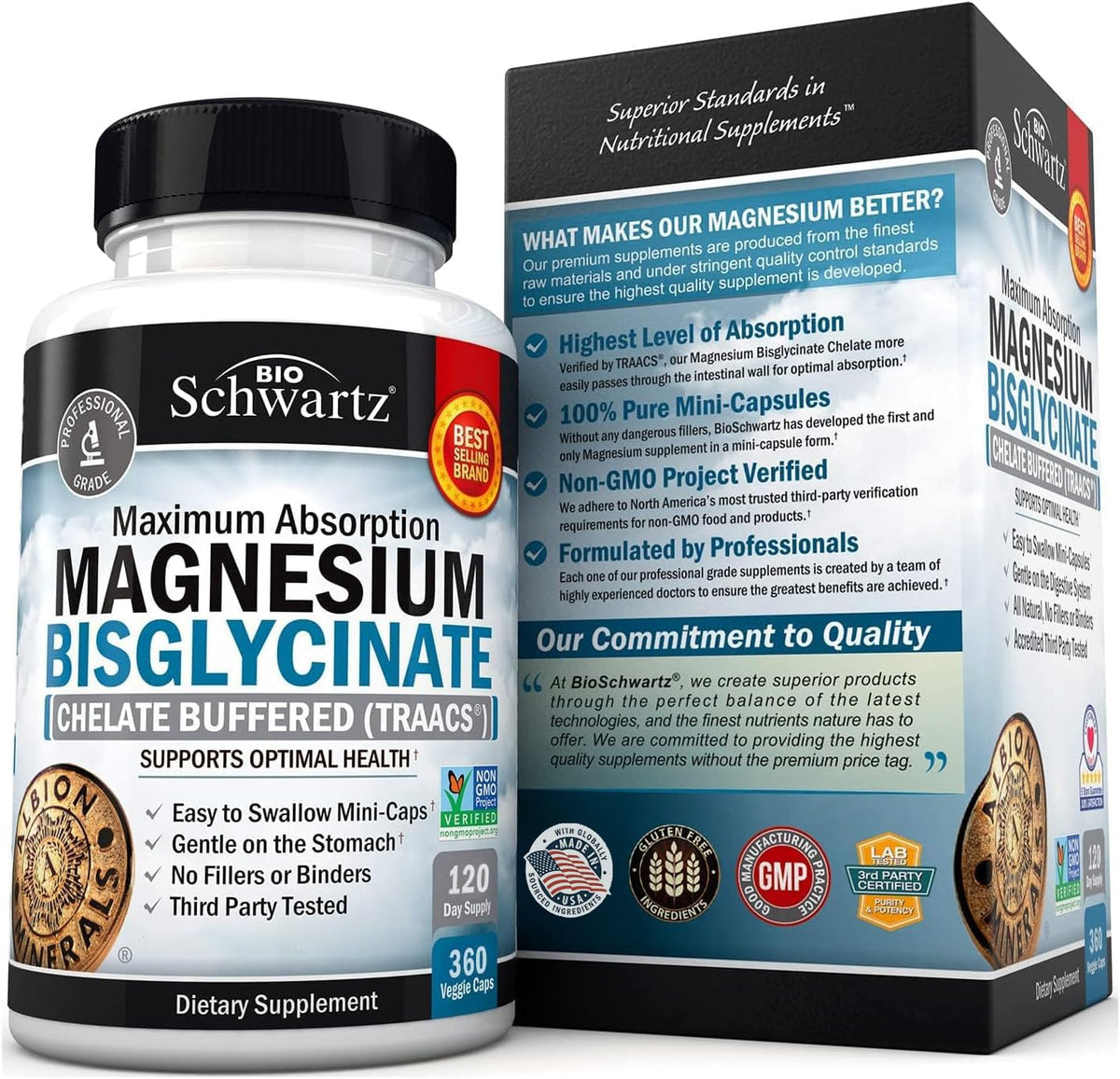 BioSchwartz Magnésium Bisglycinate 360 capsules en gros plan